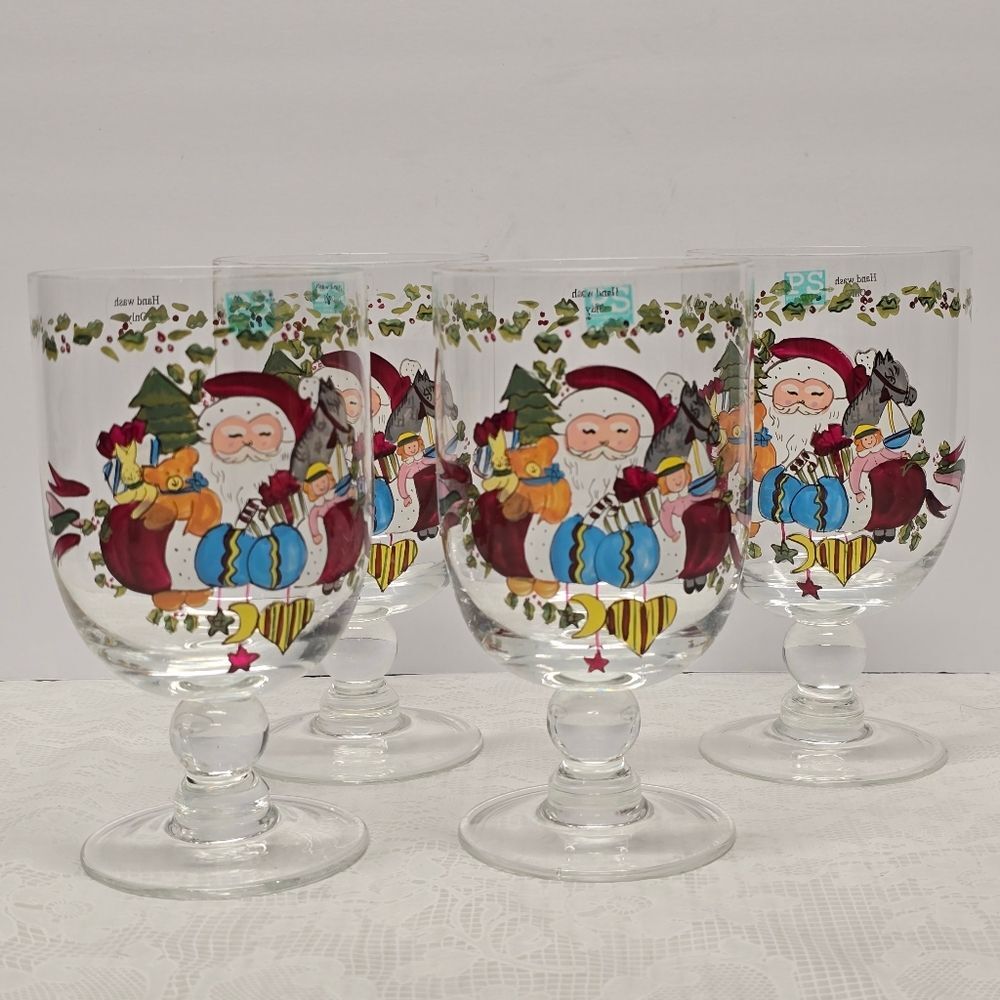 Portmeirion Studio A Christmas Story 16 Oz Goblet Set Of 4 Santa Toys NEW AS IS